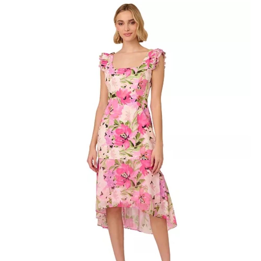 Adrianna Papell Pink Floral High-Low Dress